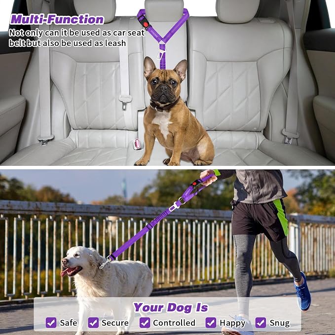 BWOGUE 2 Pack Dog Seat Belt for Car, Elastic Headrest Restraint | Headrest or Buckle Use, 18-30 in Adjustable, Elastic Buffer, Metal Buckle, 2-in-1 Seat Belt and Leash, Use with Dog Harness - Image 7