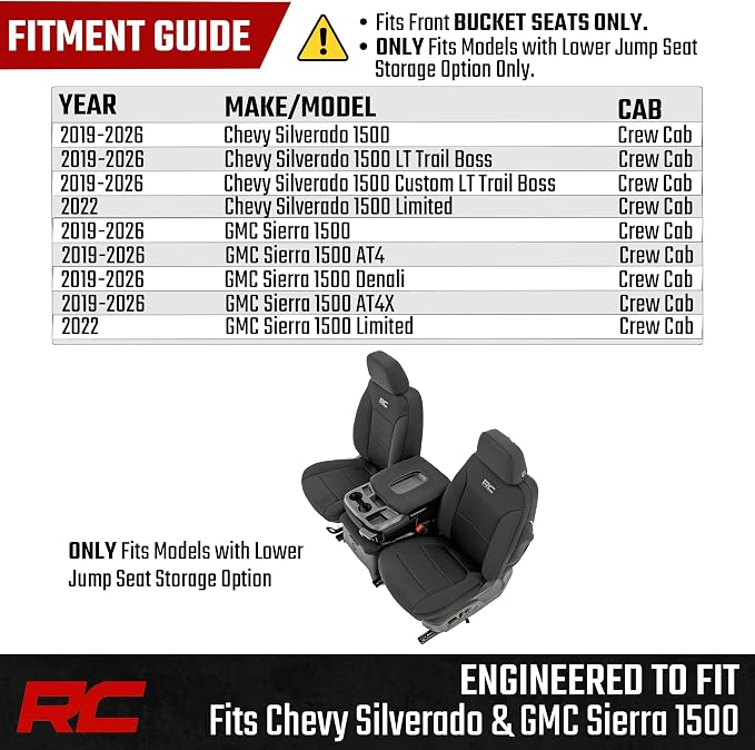 Rough Country Neoprene Front Seat Covers for Chevy Silverado & GMC Sierra 1500 (2019-2026) - Waterproof & UV Resistant, Foam Padded, Front Row Cover Set - Image 5