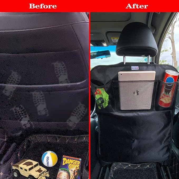 Meolsaek Kick Mats Back Seat Protector, Waterproof Oxford Seat Back Protector, Car Seat Back Protector for Kids, Back of Seat Protector for Kids Feet Car Seat (Black B -2pc) - Image 5