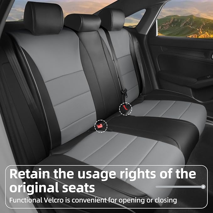 Lolcar Custom Fit Civic Seat Cover Full Set for Honda Civic (Sedan 2022 2023 2024 Touring)&(Sedan 2025-2026 Sport Touring),5-Seats Full Set,Leather Seat Protector(Black/Gray) - Image 6