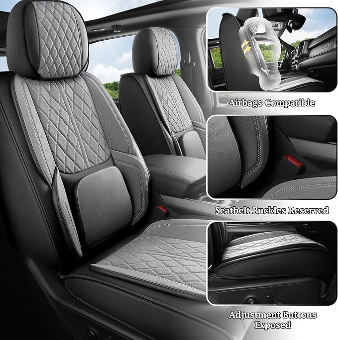 Car Seat Cover Custom Fit for Dodge Ram 1500 2500 3500 2002-2026 Faux Leather Seat Cover Set Compatible with Crew Quad Regular Cab Pickup Truck Cushions (Black & Grey, Front Seat) - Image 3