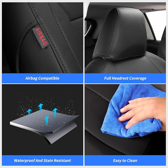 Full Set Car Seat Covers for Honda Odyssey 2018-2022,7-Seater,Faux Leather | for LX Only,2nd Row Captain Seats,Luxury Waterproof Seat Protector,Fit Like A Glove(Black) - Image 6