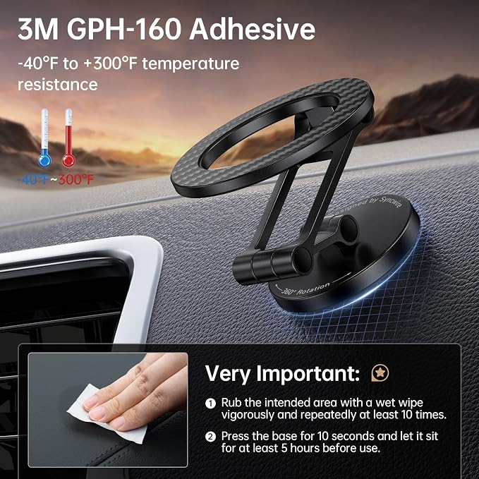 SYNCWIRE Fits MagSafe Car Mount Magnetic Phone Holder for Dash and Tesla | Strong Magnets, All Metal, Flexible 3 Axis, 360° Rotation, Dashboard and Screen Support, For iPhone 17 16 15 14 Pro Max - Image 7