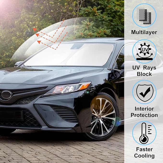 Windshield Sun Shade Sunshade for 2018-2026 Toyota Camry | Full covered for windshield, Foldable & Durable, Block UV Rays, Reduce Heat, Easy to install, Keeps Car Cooler - Image 2