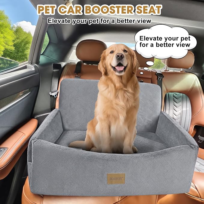 JOEJOY Dog Car Seat for Large Medium Sized Dogs Under 55 lbs, Dog Booster Seat for 2 Small Dogs with Detachable Washable Cover, Memory Foam Pet Car Seat with 2 Safety Belts and Storage Pockets - Image 3