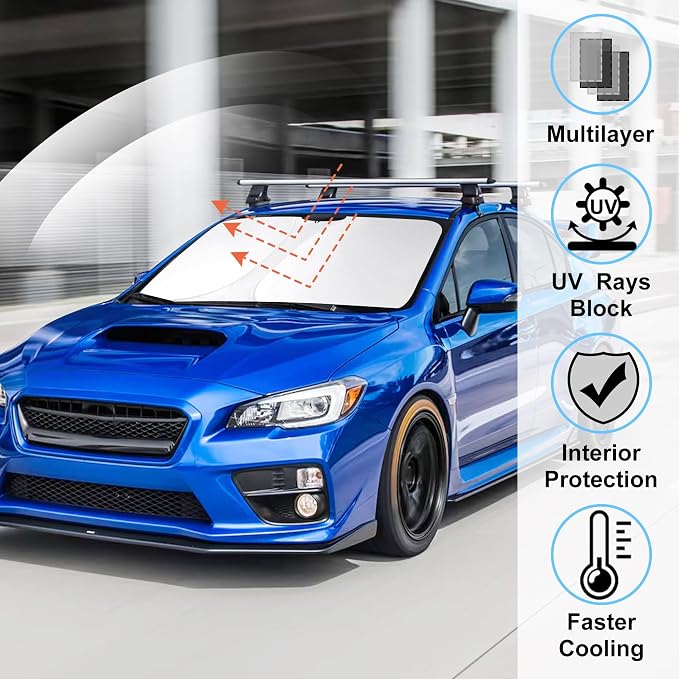 Windshield Sun Shade for 2008-2015 Subaru Impreza WRX/WRX STI | Full covered for windshield, Foldable & Durable, Block UV Rays, Reduce Heat, Easy to install, Keep Car Cooler - Image 2