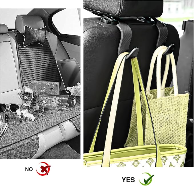 4 PCS Car Seat Headrest Hook, S Type Auto Rear Seat Hanger Holders Backpack Storage Hooks, Universal Vehicle Storage Organizers for Wallet Purse Bag Cloth Umbrella (Black) - Image 5