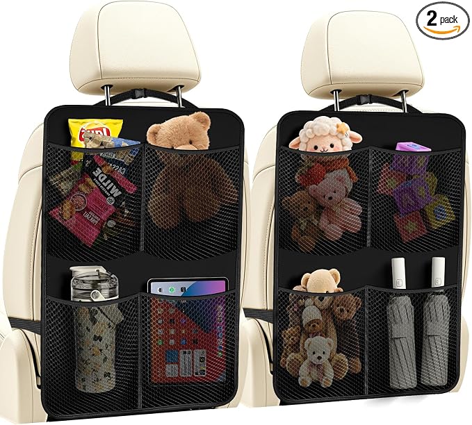2 Pack Back Seat Cover For Kids + 4 Pocket Storage Organizer,Car Kick Mats Backseat Protector, Car Seat Back Protectors Backseat Organizer For Vehicles by Zecirl