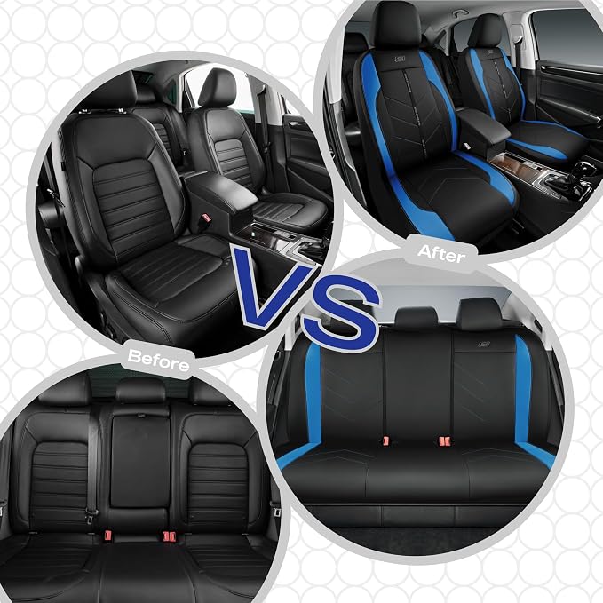 Skechers Car Seat Covers,Luxury Faux Leather Seat Covers,Waterproof Anti Slip Car Seat ProtectorFull Set,Car Accessories Airbag Universal Fit for Most Cars,Vans,Trucks,SUV,Blue - Image 7