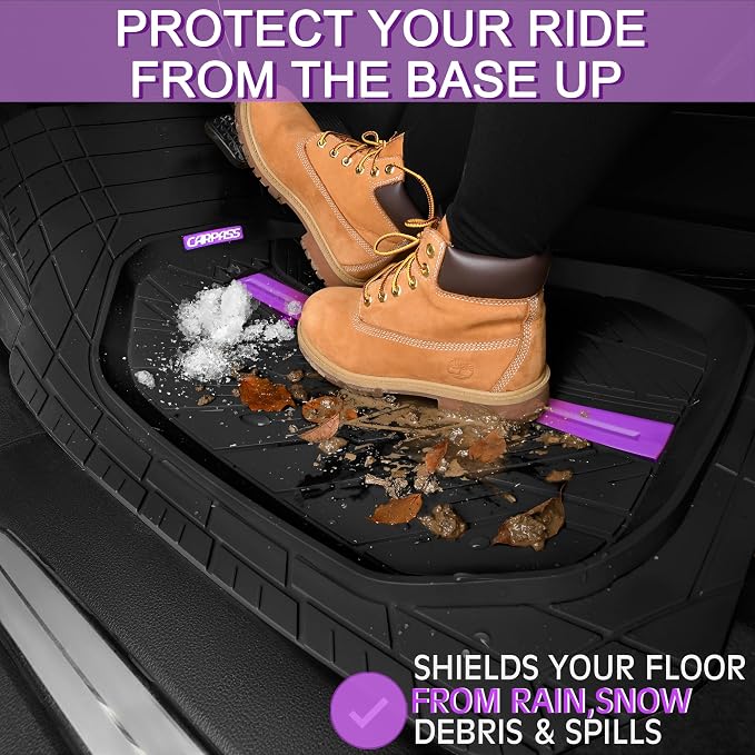 CAR PASS Tire Tread DeepDish Rubber Floor Mats for car Heavy Duty car mats All Weather, Universal XL~M Trim to Fit for Truck SUV Vehicle Automotive, Waterproof car mats 3 Piece (Purple Black) - Image 5
