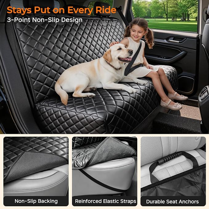 URPOWER Dog Car Seat Cover for Back Seat, Waterproof PU Leather | Non-Slip, Scratch-Resistant Rear Bench Seat Protector for Dogs, Easy to Clean, for Large Sedans & Large SUVs - Image 5