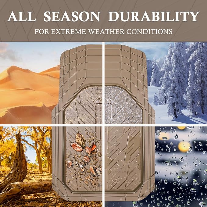 CAR PASS Heavy Rubber Car Floor Mats, Deep Waterproof Car Mats All Weather, Universal Trim-to Fit Automotive Floor Mats for Car SUV Truck Van, Durable Floor Liners All Beige - Image 4