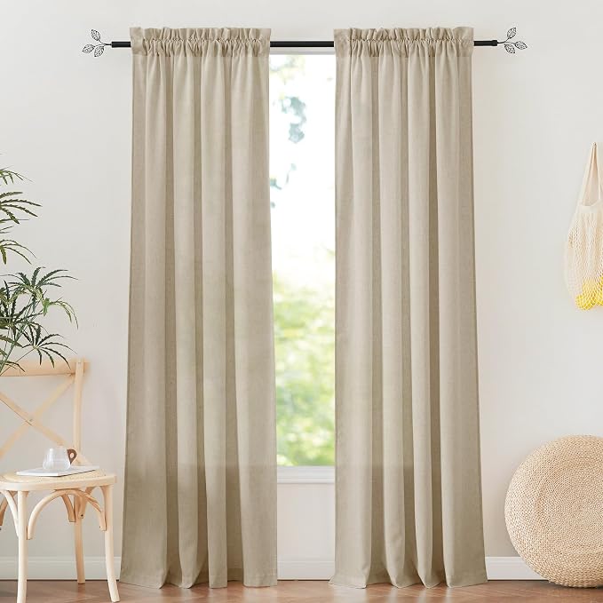 RYB HOME Linen Sheer Curtains 2 Panels for Living Room, Semi Transparent Privacy Drapes with Rod Pocket Farmhouse Style Window Treatments for Bedroom, Taupe, 38" W x 84" L by RYBHOME