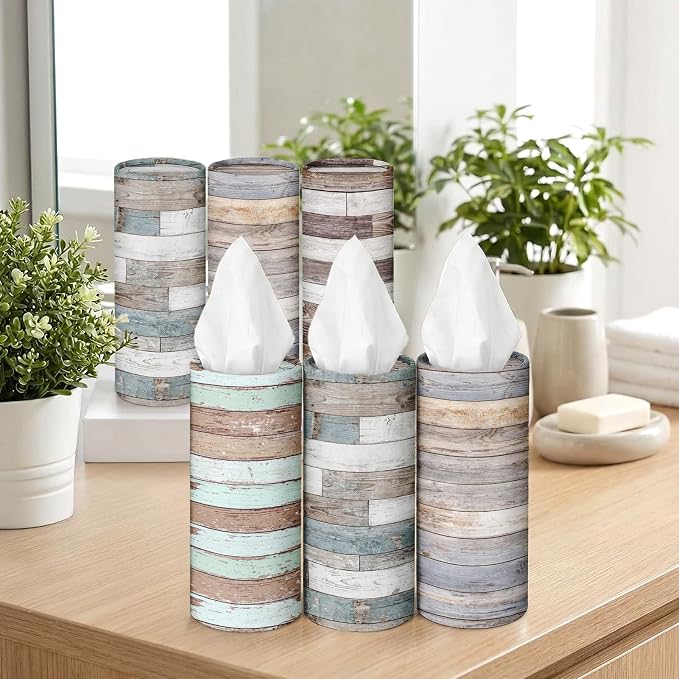 Arttown Car Tissue Holder for Cup Holder Facial Tissues 12 Pack Wood Grain | Bulk 3-Ply,Refillable Marble Print Cylinder Tissue Boxes,Fit Car Home Office School (600 Sheets Total,50 Sheets Each) - Image 6