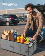 HOTOR Trunk Organizer - Foldable Car Organizer for SUVs & Sedans Storage | Sturdy Car Organization for Men & Women, Car Accessories, Tools, Sundries, Grey, 2 Compartments, 21.3" x 12.6" x 10.6" - Image 8
