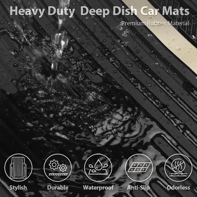 CAR PASS Heavy Duty Rubber Car Mats Metallic, Aluminum Film All Weather Floor Mats Waterproof Universal Trim to Fit for SUV Sedan Van 4 Piece Deep Dish Two-Tone Sporty Black Golden Chrome - Image 7