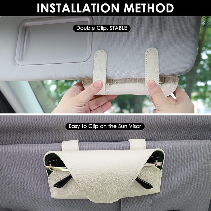 Magnetic Sunglass Holder for Car Visor, Leather Car Glasses Holder | Beige Visor Accessories Eyeglasses Holder Glasses Storage Case - Image 2