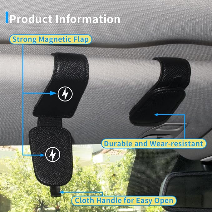Yuoyar 2 Packs Magnetic Sunglass Holder for Car Visor (4Pcs Black) | Magnetic Interior Car Accessories - Image 4