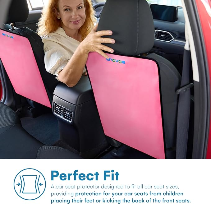 Enovoe Kick Mats - Set of 2 - Back of Seat Protector for Kids Feet - Car Seat Back Protector - Shields from Dirt and Scuffs - Durable Material - 16.8x32.8inch - Pink - Kick Mats Back Seat Protector - Image 2