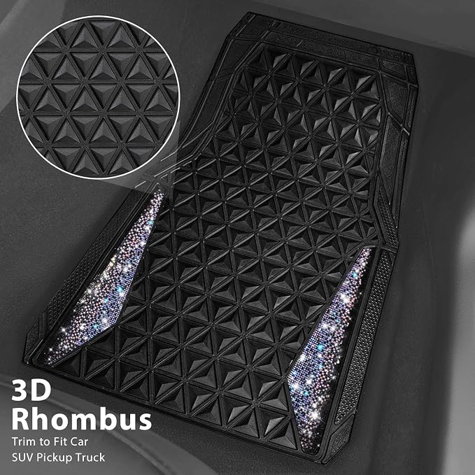 CAR PASS Dazzle Colour Change Car Mats Diamond Floor Mats Full Set Anti-Slip 3D Rhombus Waterproof Universal Trim Fit Liner Glitter Crystal Sparkly Shining Rhinestone Girl Women SUV Sedan Van Colorful - Image 3