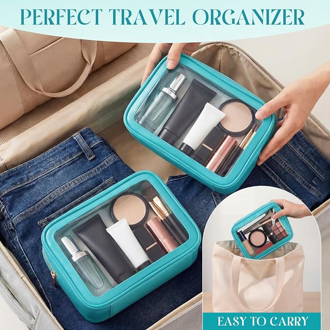 Hsei 6 Pcs Clear Makeup Bags Diaper Bag Organizer Travel Toiletry Bags with Zipper Clear Cosmetic Organizer Car Storage Pouch Bridesmaid Gift for Women Beach Vacation (Turquoise Green) - Image 5