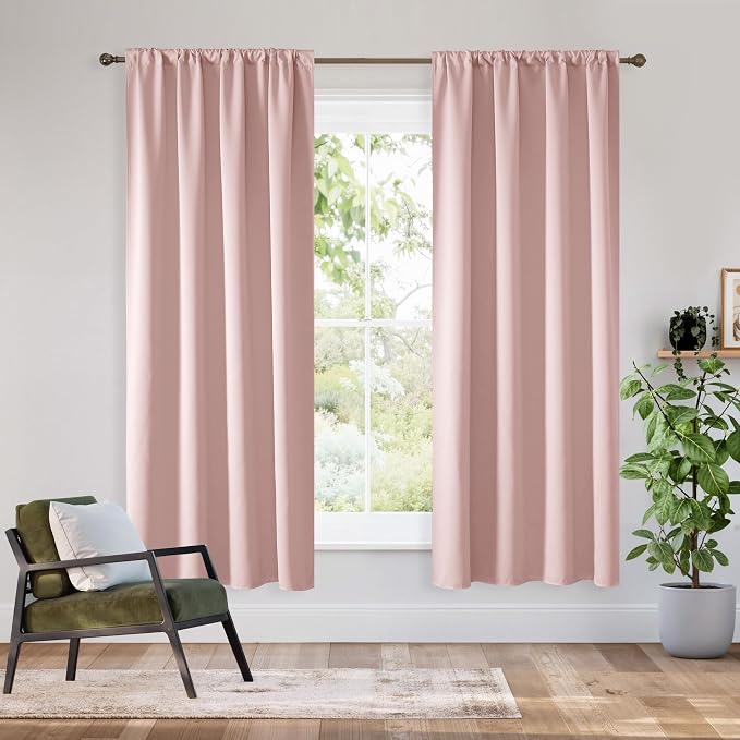 RYB HOME Bedroom Blackout Curtains 63 inches Long, 100% Blackout | Thermal Insulated, Noise Reducing, Curtains for Living Room Nursury, For Sleep, W34 x L63, Biscotti Beige by RYBHOME