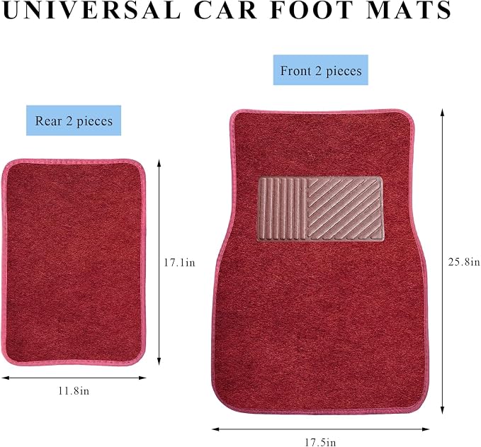 4PCS Car Floor Mats, Waterproof Non-Slip Car Floor Liners with Safety Heel Pad, All-Weather Wear-Resistant Mats Heavy Duty Universal Carpets for Truck SUV Van Sedan (Wine Red) - Image 2