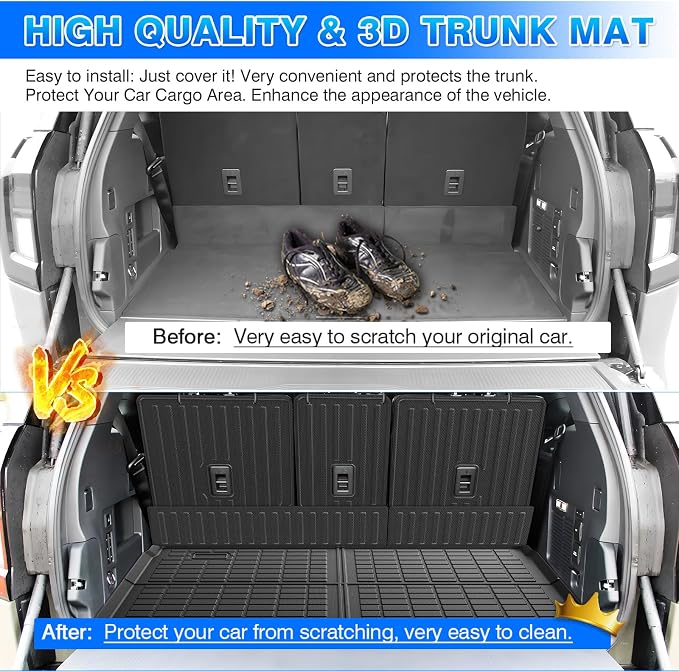 Cartist Cargo Mat & Backrest Mat Fits for Ford Expedition max 7&8 Seats 2025 2026 (Only Fit Max) All Weather Rear Cargo Liner for Expedition max Accessories for Ford Expedition max 25-26 - Image 6