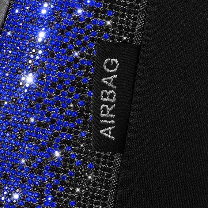 CAR PASS Bling Diamond Black Leather Car Seat Covers Full Set Interior Sets, Waterproof Shining Glitter Sparkly Crystal Universal Armrest Fit Automotive Truck SUV Cute Women Girl, Blue Rhinestone - Image 7