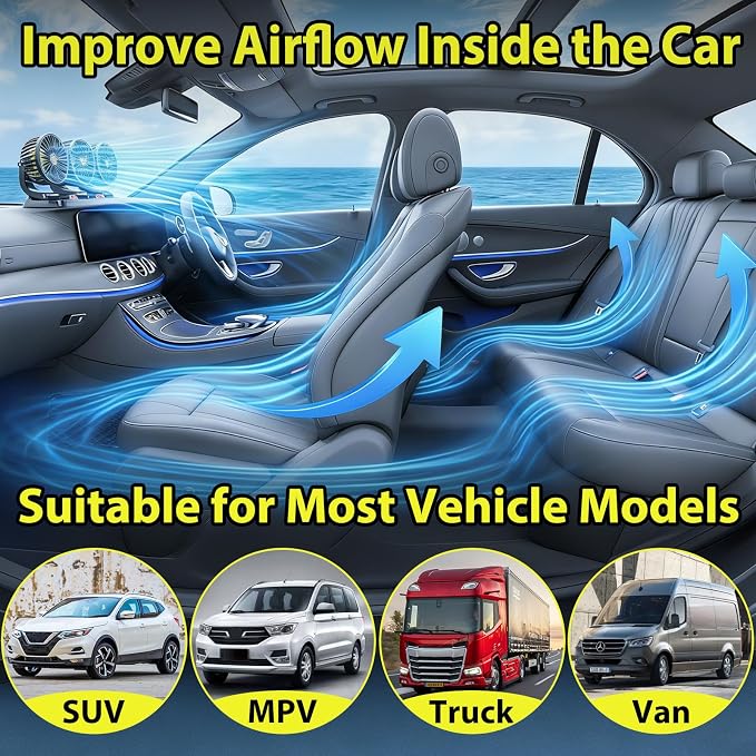 Portable 3-Head Car Cooling Fan, Fans for Vehicles Cars (No Battery) - Image 8