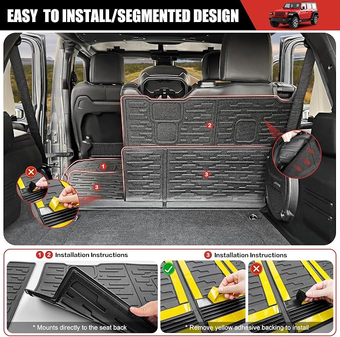 Seat Back Cover Compatible with 2018-2025 Jeep Wrangler JL Unlimited 4 Door 4X4, Cargo Mat All-Weather Protection Cargo Liner Rear Trunk Liner for 2024 Jeep Wrangler JL/JLU Accessories - Image 3