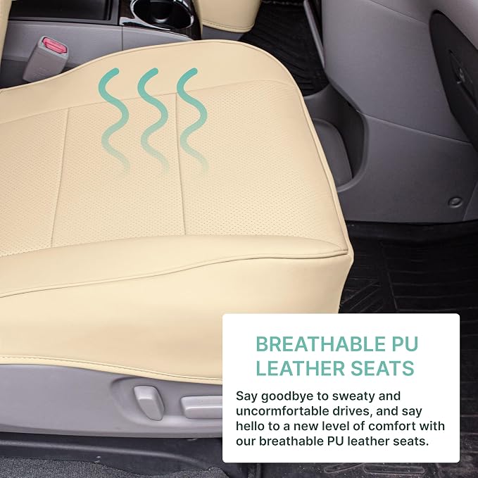 FH Group Custom Fit Car Seat Covers Specifically Made for 2011-2020 Toyota Sienna 7 Passenger, Car Seat Cover Front Set, Automotive Seat Covers in Solid Beige Faux Leather, Waterproof and Washable - Image 5