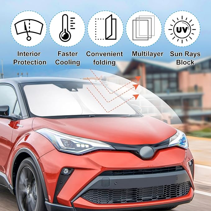 Windshield Sun Shade for for 2018-2023 Toyota CHR Accessories | Full covered, Foldable & Durable, Block UV Rays, Reduce Heat, Easy to install, Keep Car Cooler - Image 2