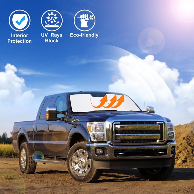 Windshield Sun Shade for 2008-2016 Ford F250 F350 Super Duty | Full covered for windshield, Foldable & Durable, Block UV Rays, Reduce Heat, Easy to install, Keep Car Cooler - Image 6