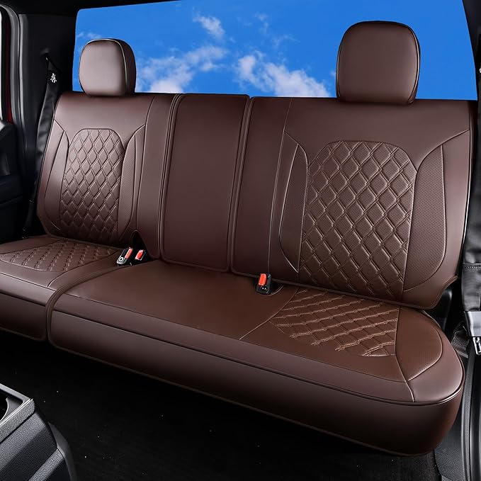 Huidasource Fit for Coffee Chevy Silverado/GMC Sierra Rear Seat Covers, Thickened Split Nappa Leather Truck Back Seat Cover 2007-2013&2019-2026 1500, 2020-2026 2500HD 3500HD Crew Cab WT LS LT by Huidasource