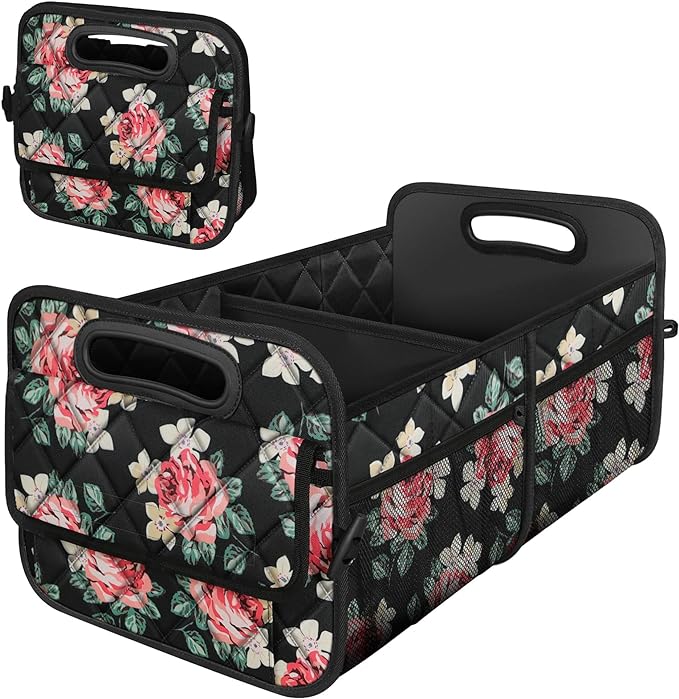 Deosk Trunk Organizer and Storage with Reinforced Handles,Car Accessories for Women/Men 50L Waterproof Polyester Trunk Organzier for Car/SUV/Minivan/Truck(Medium, Floral) by Deosk