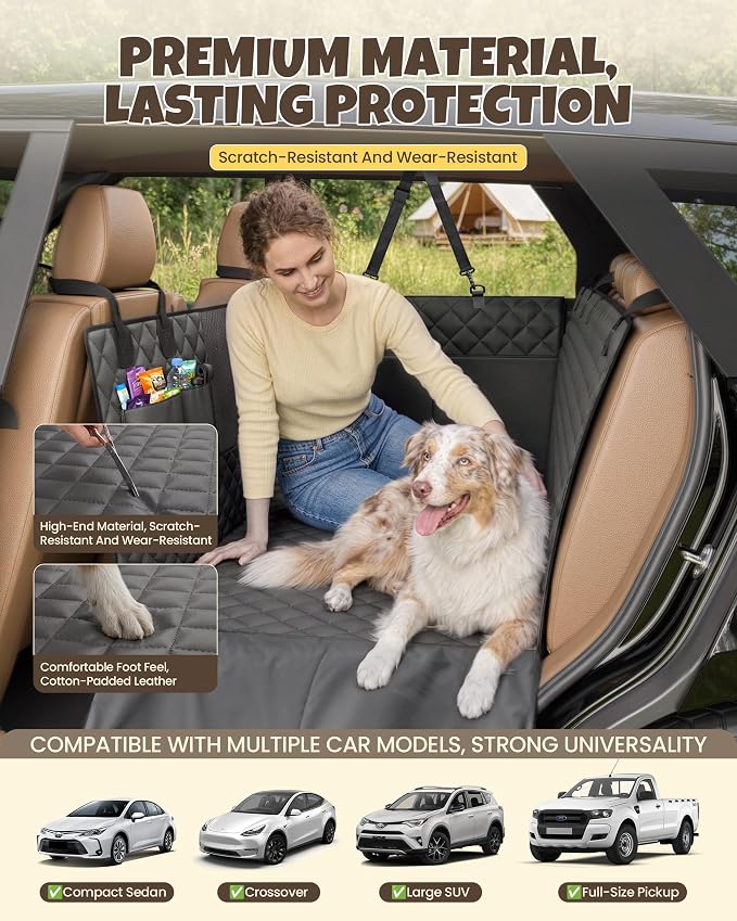Dog Seat Cover for Back Seat Hard Bottom Dog Car Seat Cover Waterproof Scratch Proof Non Slip W/Mesh Window Side Flaps 420 Pound 51" L * 24" W * 21" H for Cars Trucks SUVs Large Dogs Road Trip - Image 6