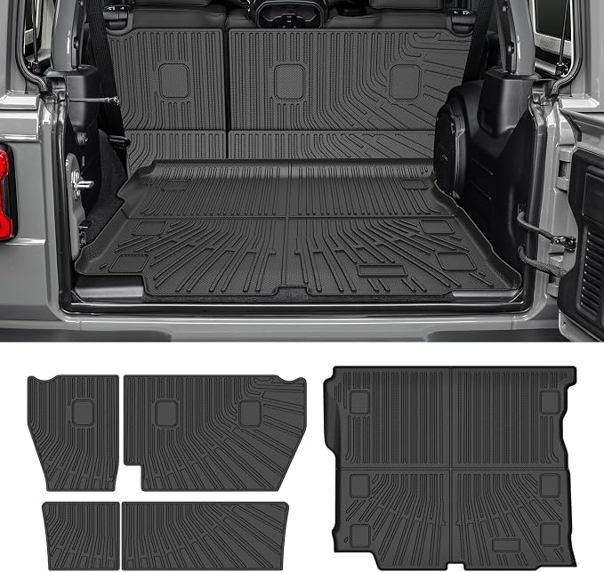 CARTIST Trunk Mat for Jeep Wrangler JL 2018-2026 Unlimited 4-Door, with Subwoofer (Not fit JK/4XE/2-Door), All Weather Cargo Liner with Backrest Mat for Wrangler JL Accessories, Rubber Car Mats by cartist