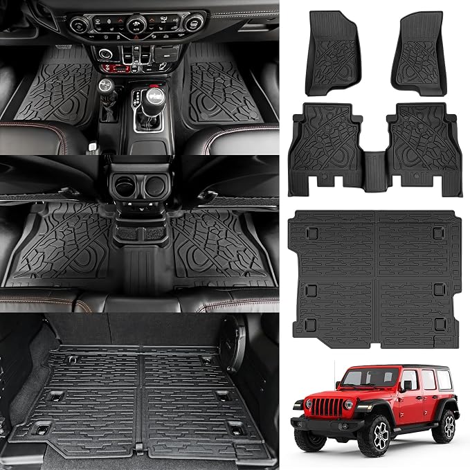 Cargo Liner with Floor Mats Fit for 2018-2025 Jeep Wrangler JL Unlimited 4 Door 4X4, Cargo Mat Durable TPE Floor Liner for 2024 Jeep Wrangler JL/JLU Accessories(Cargo Mat+Floor Mat) by Utiiy