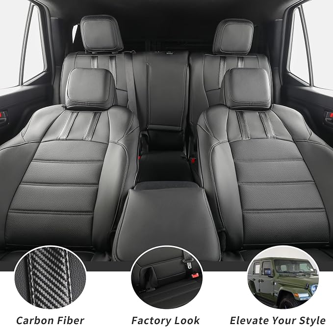 2024 2025 2026 Tacoma Seat Covers Full Set for Toyota Tacoma 4th Gen Double/Crew Cab SR,SR5,TRD Sport,TRD Off-Road,Limited,Luxury Waterproof Leather Car Seat Protector(Black&Carbon Fiber) - Image 5