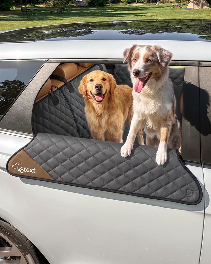 Dog Seat Cover for Back Seat Hard Bottom Dog Car Seat Cover Waterproof Scratch Proof Non Slip W/Mesh Window Side Flaps 420 Pound 51" L * 24" W * 21" H for Cars Trucks SUVs Large Dogs Road Trip by VETEXT