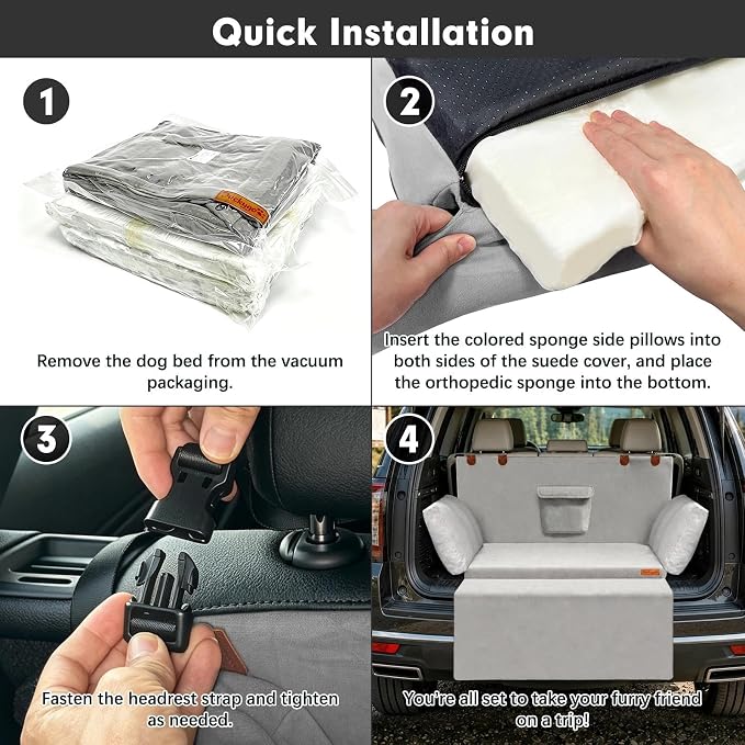 SUV Cargo Liner for Dog, Orthopedic SUV Dog Bed for Truck, Medium | Waterproof-coated 2-inch foam 6-inch side bolsters, bumper flap, storage pocket, non-slip backing for SUVs,25 x 30 in - Image 8