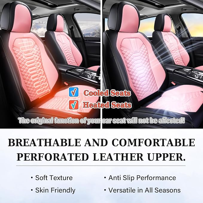 Coverado Seat Covers Full Set, Waterproof Nappa Leather Seat Covers for Cars, 5 Seats Universal Car Seat Protectors, Black and Pink Leather Car Seat Covers Car Seat Cushions Fit for Most Cars - Image 6