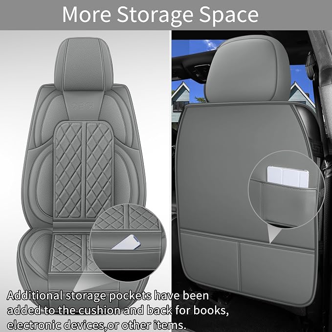 Car Seat Cover Custom Fit for Dodge Ram 1500 2500 3500 2002-2026 Faux Leather Seat Cover Set Compatible with Crew Quad Regular Cab Pickup Truck Cushions (Grey, Full Set, Curved Rear) - Image 5