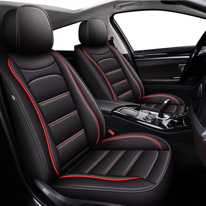 IKABEVEM Car Seat Covers Full Set Fit for Infiniti QX50 2018-2025 2026: 5 Seats Auto Interior Accessories, Faux Leather Waterproof Seat Cushions Vehical Cover (Black&Redline) by IKABEVEM