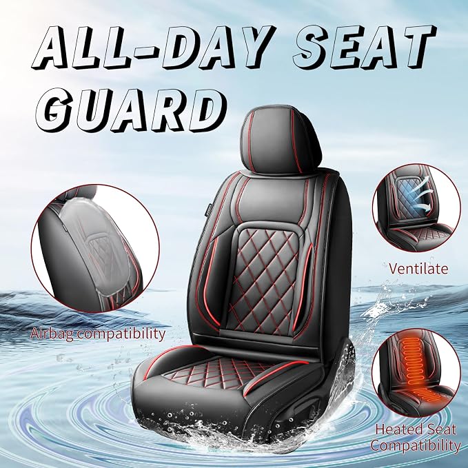 Fit Land Cruiser Premium Leather Car Seat Covers for Toyota Land Cruiser 2000-2026 - Waterproof，Breathable，All-Weather Seat Cushion Protecto & Airbag Compatible, 2 Front Seat Red Line Black - Image 2