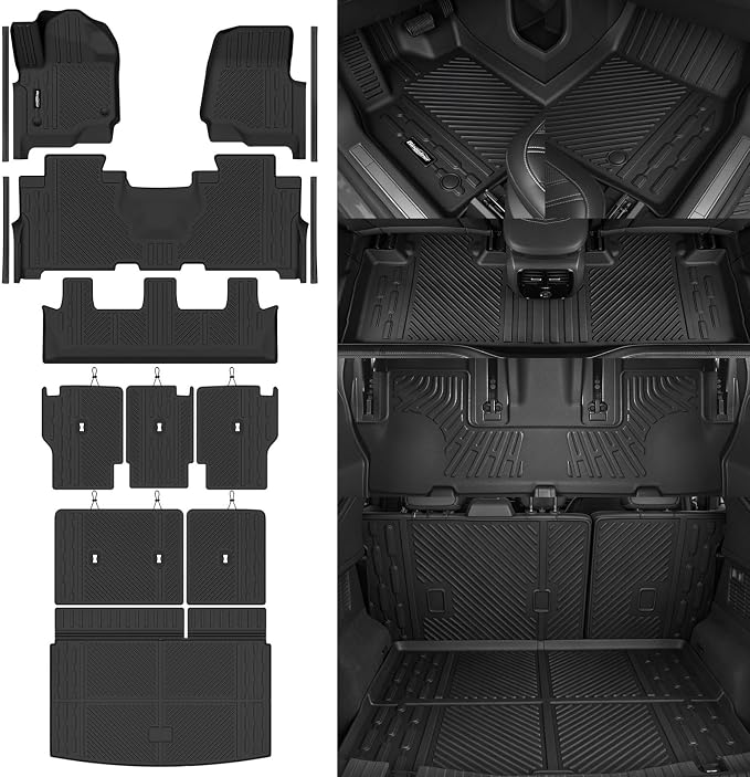 Floor Mats for 2018-2024 Ford Expedition Max 8 Seats/Bench Seats | Trunk Mat and Backrest Mat & Door Sill Guard All Weather TPE Protector Odorless Full Set Interior Accessories Floor Liners - Image 8