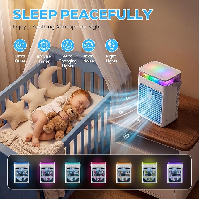 Portable Air Conditioners, Personal Evaporative Air Cooler with 1000ML Water Tank, 3 Speeds & 2 Mist Modes, Portable AC Fan for Car, Caravan, Kitchen, Office Desk - Image 6
