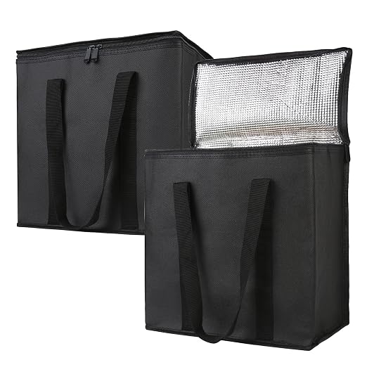 Bodaon 2-Pack Insulated Reusable Grocery Shopping Bags, Medium, Black, | Picnic Cooler Bag with Zippered Top Cold, Insulated Food Delivery Bag for Commercial Rideshare, Collapsible Tote Bags, Picnic by Bodaon
