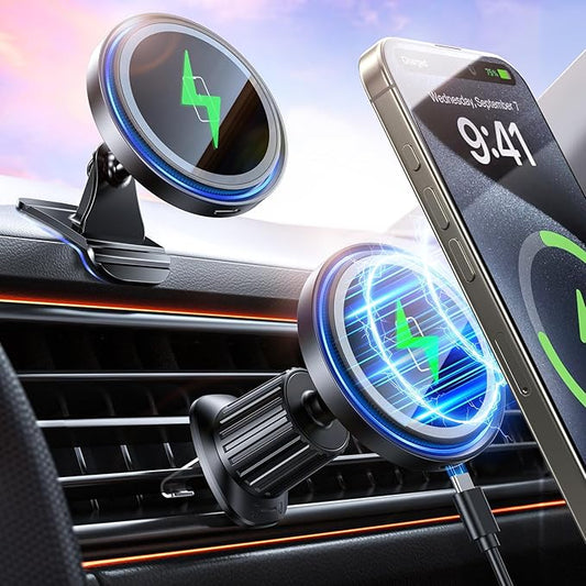 Magnetic Car Mount Charger 15W Magnetic Wireless Car Charger for iPhone 17 Accessories Magnetic Phone Holder for Car 3 in 1 Magnetic Car Mount for iPhone17Pro/16/15/14/13/12 Series Gifts for Men Women | N52 Strong Magnets, 360° Rotation, Dashboard & Ve... by FSHYOS